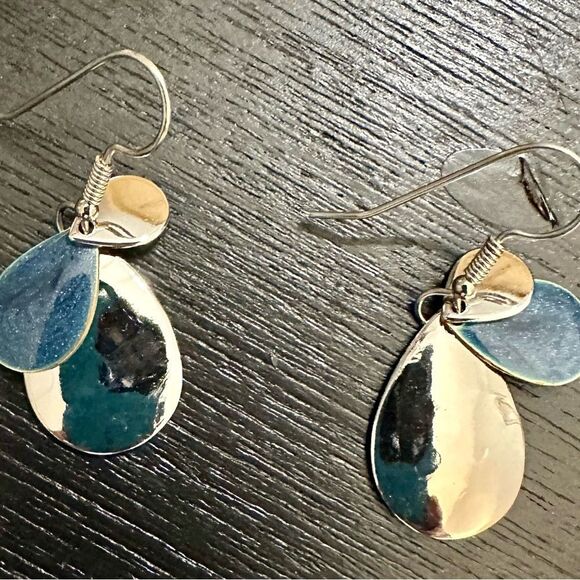 Silver Layered Teardrop Earrings - Picture 2 of 3